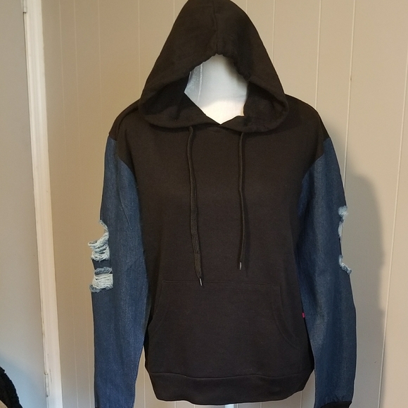 love love love Sweaters - Hoodie with denim sleeves